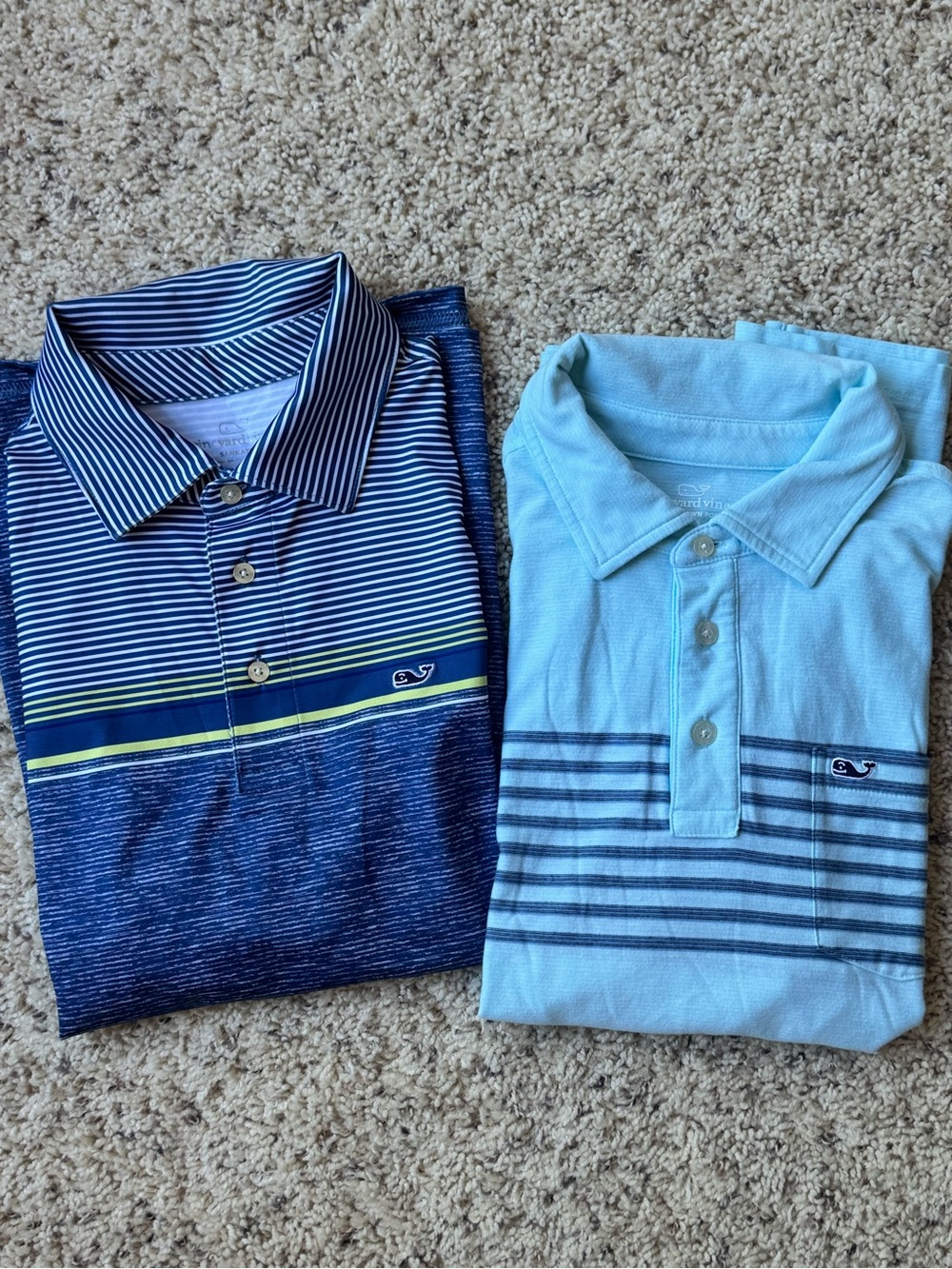 Vineyard Vines Boys Light Blue & Navy Striped Polo Duo - Whale Logo